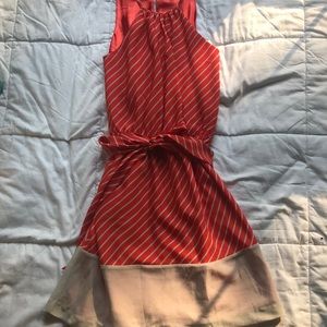 Silk Orange and Cream Stripped Halter Dress